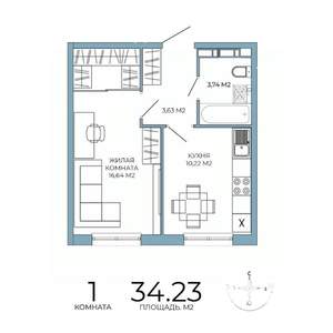 1-к квартира, строящийся дом, 34м2, 9/18 этаж
