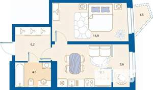 1-к квартира, вторичка, 42м2, 5/16 этаж