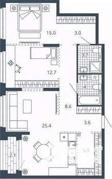 2-к квартира, вторичка, 84м2, 9/24 этаж
