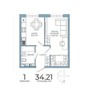1-к квартира, строящийся дом, 34м2, 16/18 этаж