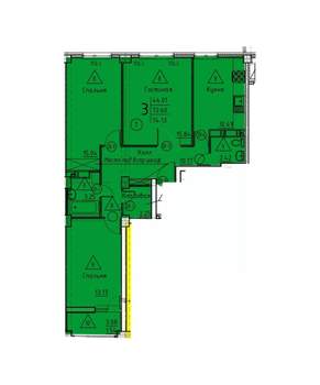 3-к квартира, строящийся дом, 74м2, 3/18 этаж