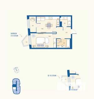 1-к квартира, вторичка, 46м2, 3/16 этаж