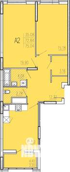 2-к квартира, сданный дом, 75м2, 3/18 этаж