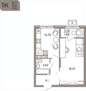 1-к квартира, вторичка, 41м2, 5/17 этаж