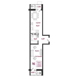 1-к квартира, вторичка, 45м2, 10/17 этаж