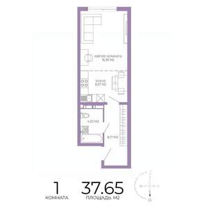 1-к квартира, строящийся дом, 38м2, 7/17 этаж