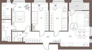 3-к квартира, вторичка, 86м2, 11/16 этаж
