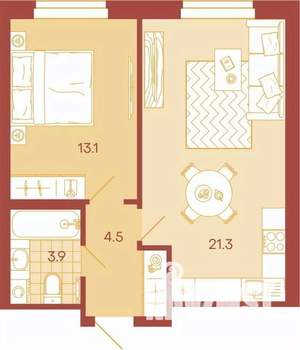 2-к квартира, вторичка, 43м2, 3/17 этаж