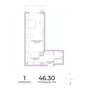 1-к квартира, строящийся дом, 46м2, 7/17 этаж