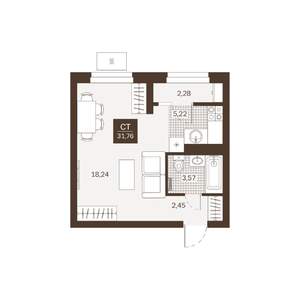 Студия квартира, вторичка, 32м2, 5/22 этаж