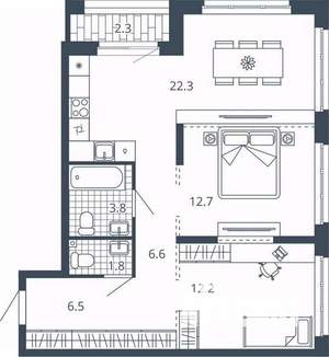 2-к квартира, вторичка, 68м2, 7/24 этаж