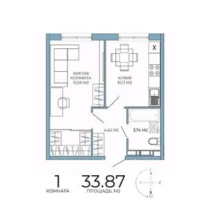 1-к квартира, строящийся дом, 34м2, 4/18 этаж