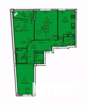 3-к квартира, строящийся дом, 70м2, 14/18 этаж