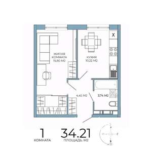 1-к квартира, вторичка, 34м2, 9/18 этаж