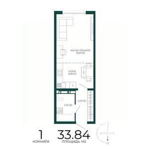 1-к квартира, строящийся дом, 34м2, 17/17 этаж