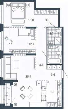 2-к квартира, вторичка, 84м2, 12/24 этаж