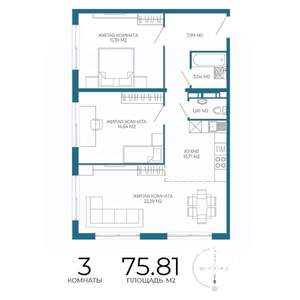 3-к квартира, строящийся дом, 76м2, 9/17 этаж