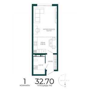1-к квартира, строящийся дом, 33м2, 14/17 этаж