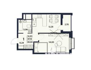 1-к квартира, вторичка, 40м2, 1/17 этаж