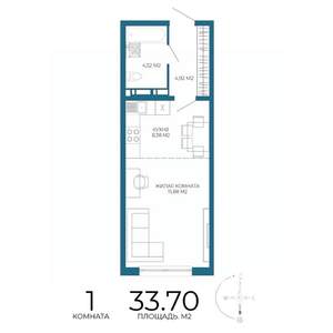 1-к квартира, строящийся дом, 34м2, 5/17 этаж