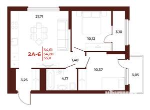 2-к квартира, вторичка, 55м2, 12/18 этаж