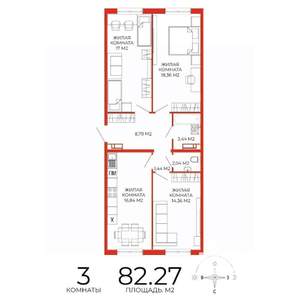 3-к квартира, строящийся дом, 82м2, 5/18 этаж