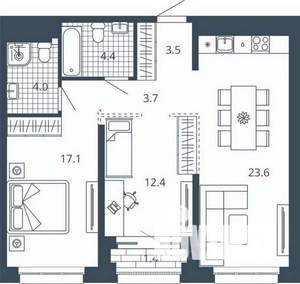 2-к квартира, вторичка, 70м2, 20/24 этаж