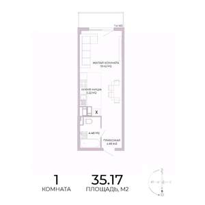 1-к квартира, строящийся дом, 35м2, 4/17 этаж