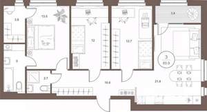 3-к квартира, вторичка, 86м2, 8/16 этаж