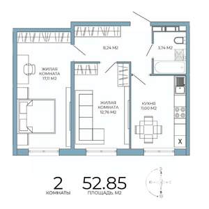 2-к квартира, строящийся дом, 53м2, 5/18 этаж