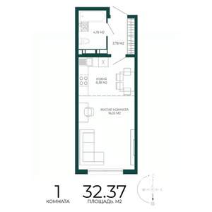 1-к квартира, строящийся дом, 32м2, 7/17 этаж