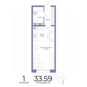 1-к квартира, строящийся дом, 34м2, 2/17 этаж