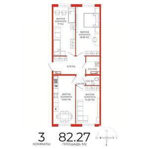 3-к квартира, строящийся дом, 82м2, 4/18 этаж