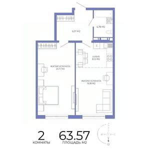 2-к квартира, строящийся дом, 64м2, 4/17 этаж