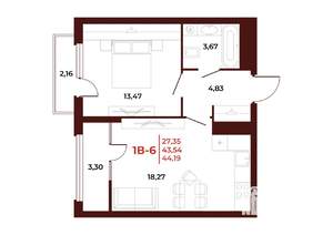 1-к квартира, вторичка, 44м2, 11/18 этаж