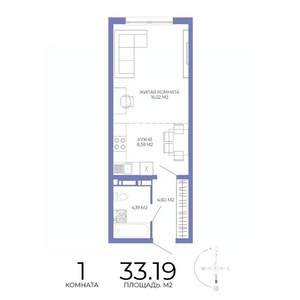 1-к квартира, строящийся дом, 33м2, 14/17 этаж