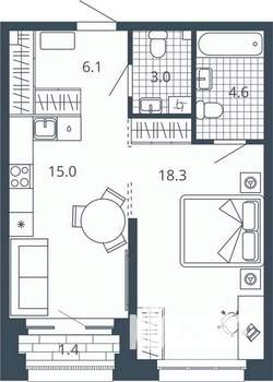 1-к квартира, вторичка, 47м2, 16/24 этаж