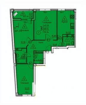 3-к квартира, строящийся дом, 70м2, 12/18 этаж