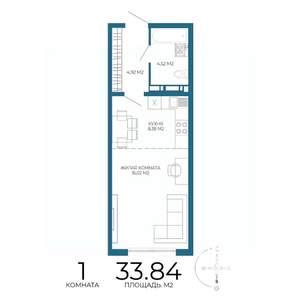 1-к квартира, вторичка, 34м2, 16/17 этаж