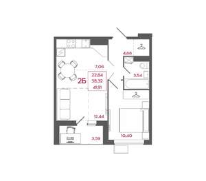 2-к квартира, вторичка, 42м2, 14/17 этаж