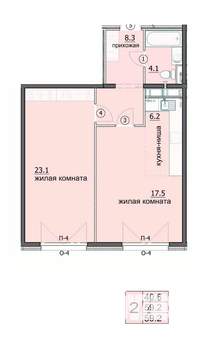 2-к квартира, строящийся дом, 59м2, 13/18 этаж