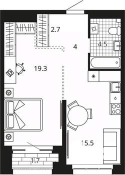 1-к квартира, вторичка, 47м2, 5/23 этаж