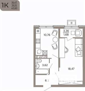 1-к квартира, вторичка, 41м2, 9/17 этаж