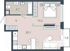 1-к квартира, вторичка, 45м2, 14/23 этаж