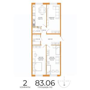 2-к квартира, вторичка, 83м2, 11/18 этаж