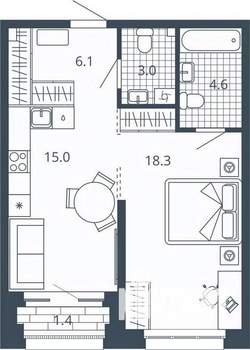 1-к квартира, вторичка, 47м2, 11/24 этаж