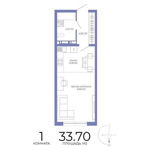 1-к квартира, строящийся дом, 34м2, 5/17 этаж
