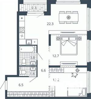 2-к квартира, вторичка, 68м2, 10/24 этаж