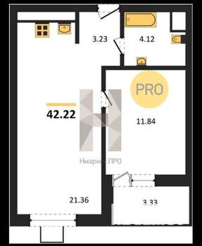 2-к квартира, сданный дом, 42м2, 5/20 этаж