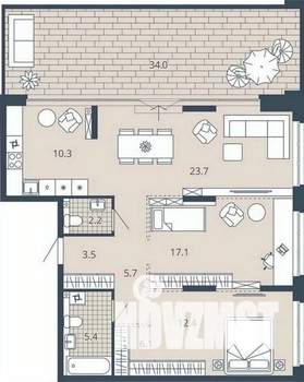 2-к квартира, вторичка, 103м2, 18/24 этаж